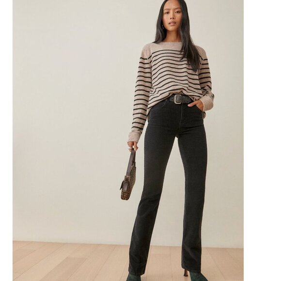 Reformation Jeans Peyton High Rise Bootcut Corduroy Pants in Black Size 25 - Picture 1 of 6